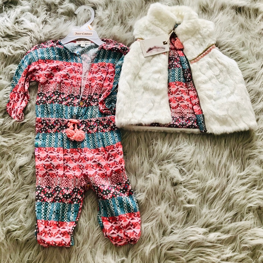Jumpsuit & sleeveless Faux Fur Vest -Toddler Girl